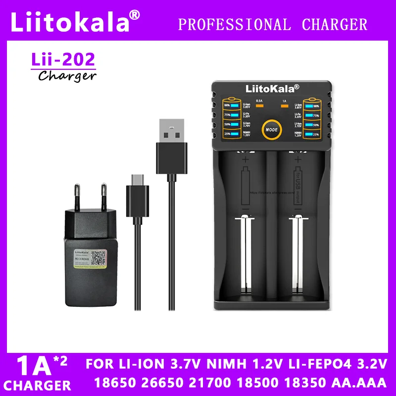 Liitokala Lii-202  Ƭ ͸ , 18650 18350 18500 21700 26700 26650 AA AAA NiMH, 1.2V, 3.85V, 3.7V, 3.2V